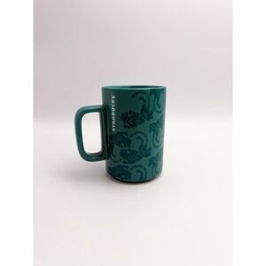 Starbucks 2018 Sumatra Tiger Mug 12 Oz Teal Blue Embossed Coffee Cup Ceramic